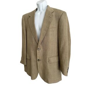 Brooks Brothers Men‎ Blazer  41R Tan Sport Coat 100% LINEN Jacket HERRINGBONE